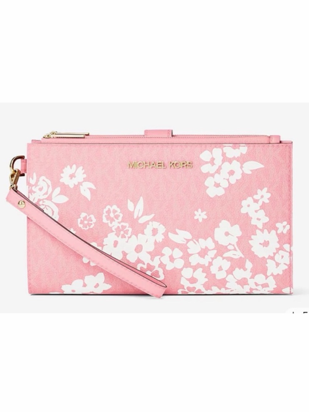 MICHAEL KORS Double Zip Printed Signature Logo Wristlet Wallet Carnation - Picture 12 of 12